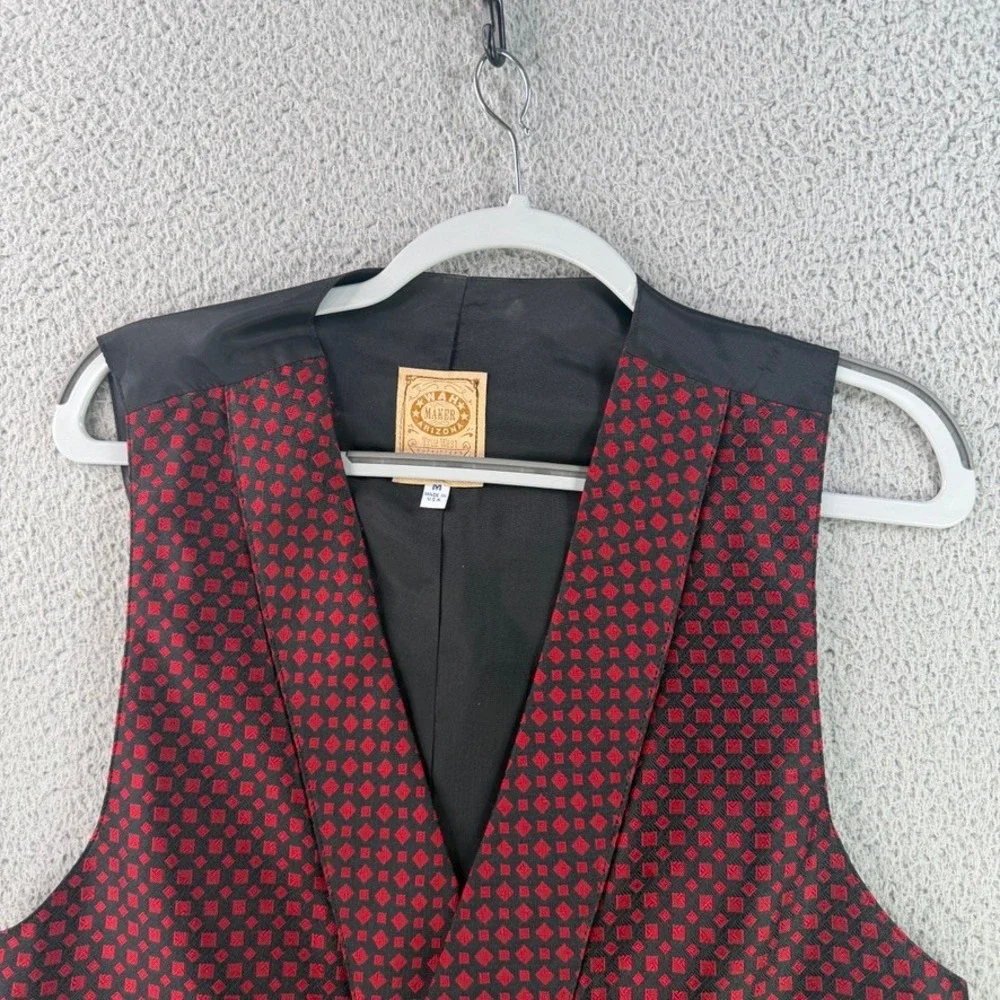 Wah Maker Vest Mens Medium Red Black Geometric Western Victorian Waistcoat 10094
